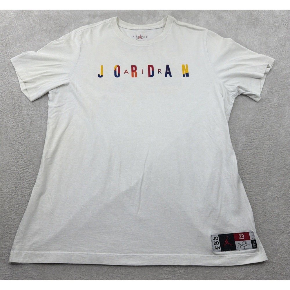 Jordan Sport DNA White T-Shirt Men's Size XL Air Jordan 1991 Colorful Patch MINT